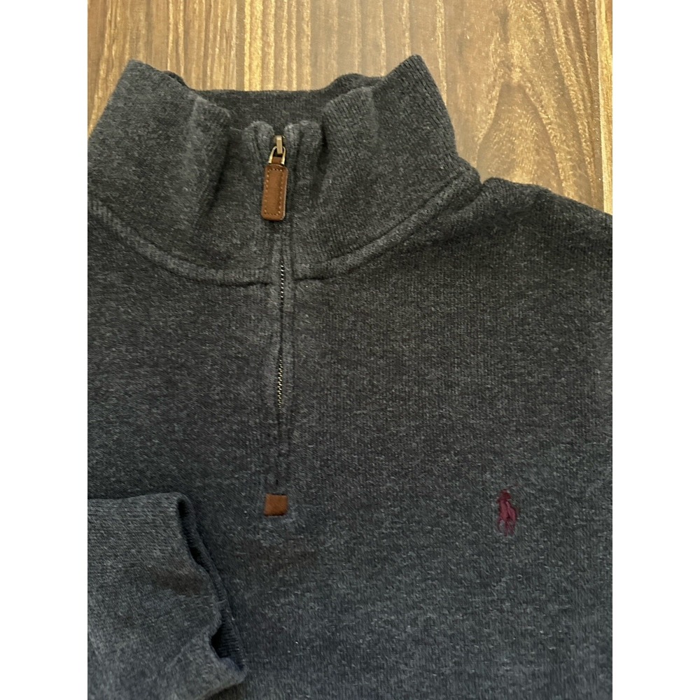 Polo‎ Ralph Lauren Mens XL Charcoal Gray 1/4 Zip Cotton Knit Pullover Sweater